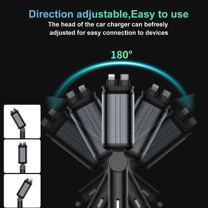 120W Metal Shell Car Cigarette Lighter Charger 4-In-1,Starry Projector Dual 80Cm Cables & Fast Charger Ports 180° Rotating