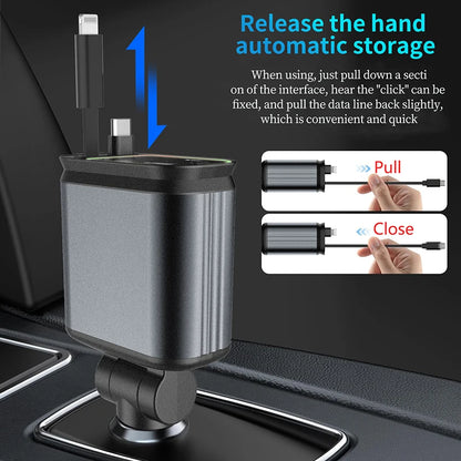 120W Metal Shell Car Cigarette Lighter Charger 4-In-1,Starry Projector Dual 80Cm Cables & Fast Charger Ports 180° Rotating